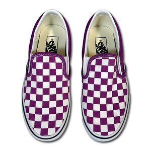 Vans Classic Slip-On Checkerboard Purple White Sneakers New Womens 7 Mens 5.5